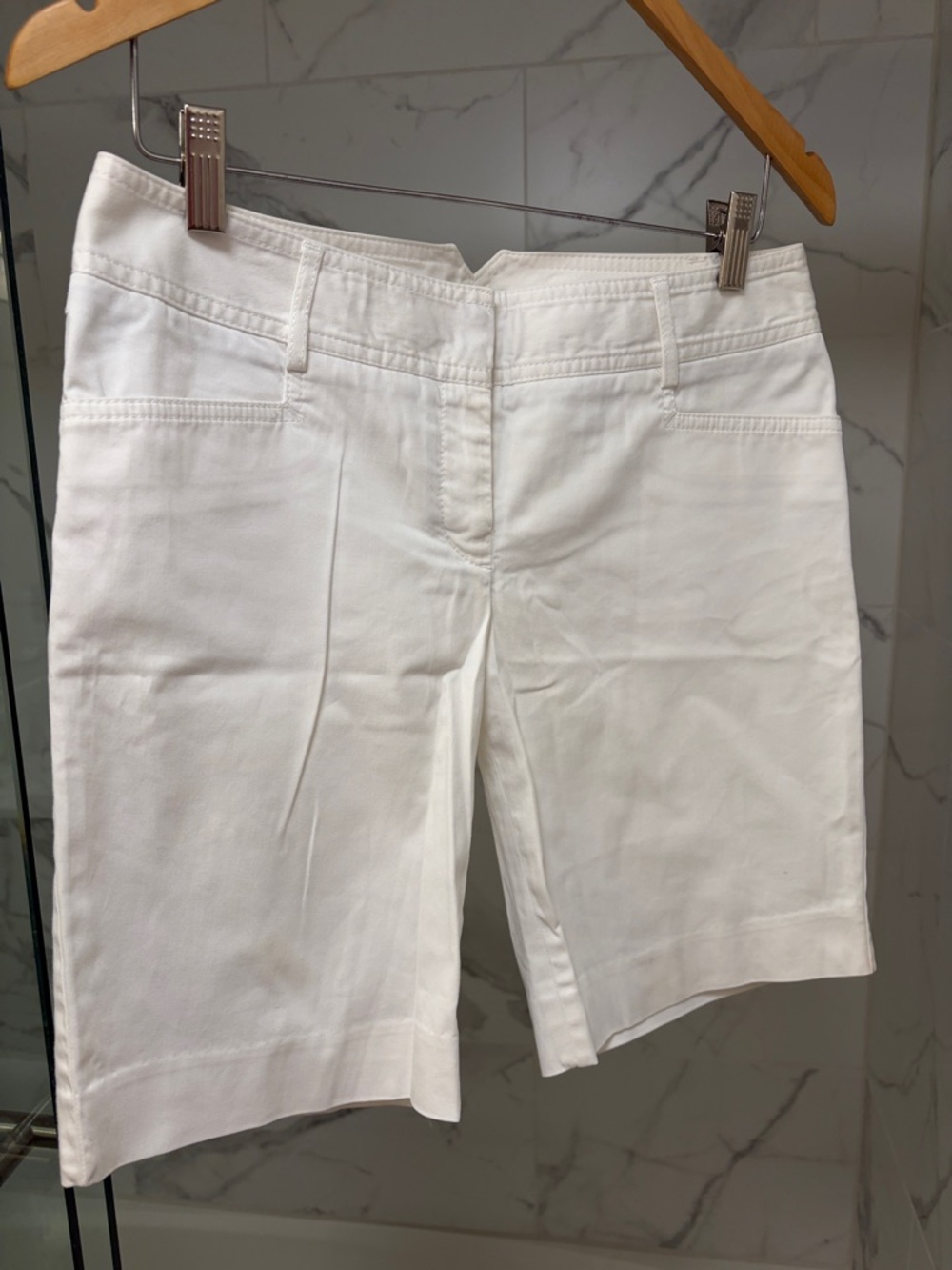 Express White Bermuda Shorts with Clean Front Seams